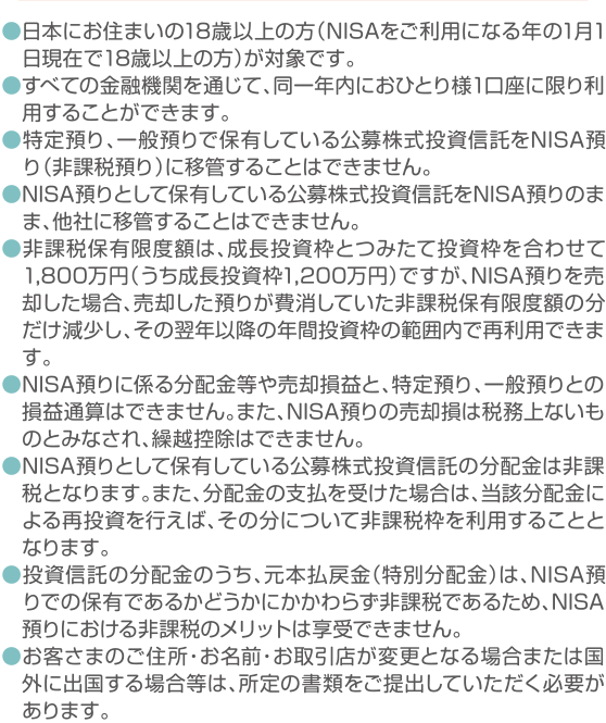 NISA制度に関するご留意事項の内容