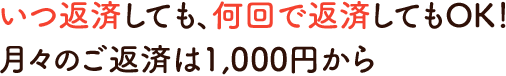 いつ返済しても、何回で返済してもOK！月々のご返済は1,000円から